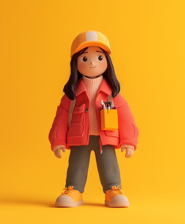 Stylized 3D Illustration of a Cheerful Young Girl