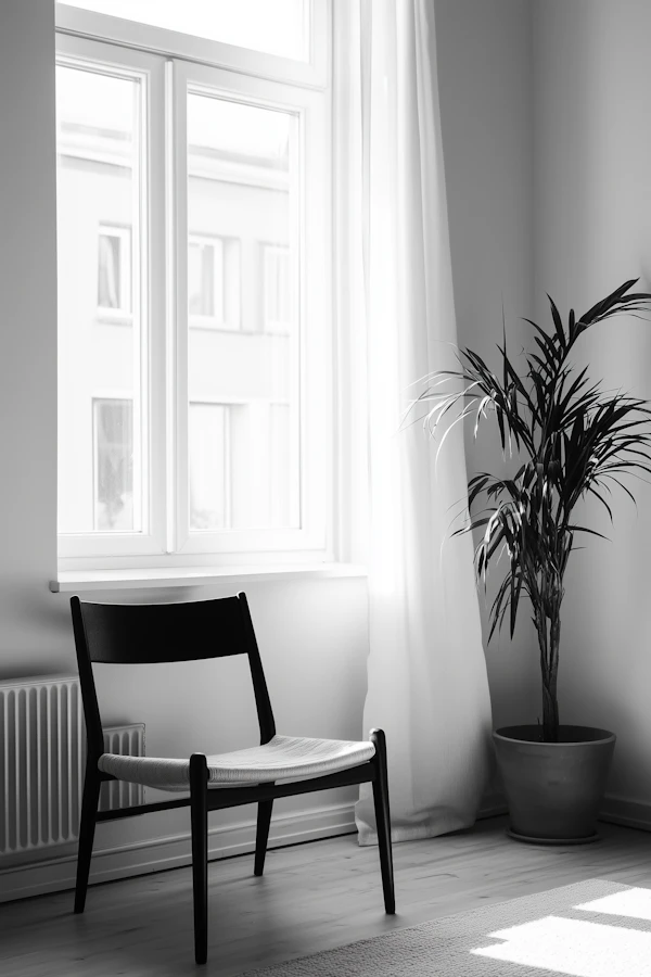 Minimalist Interior Scene with Black Chair