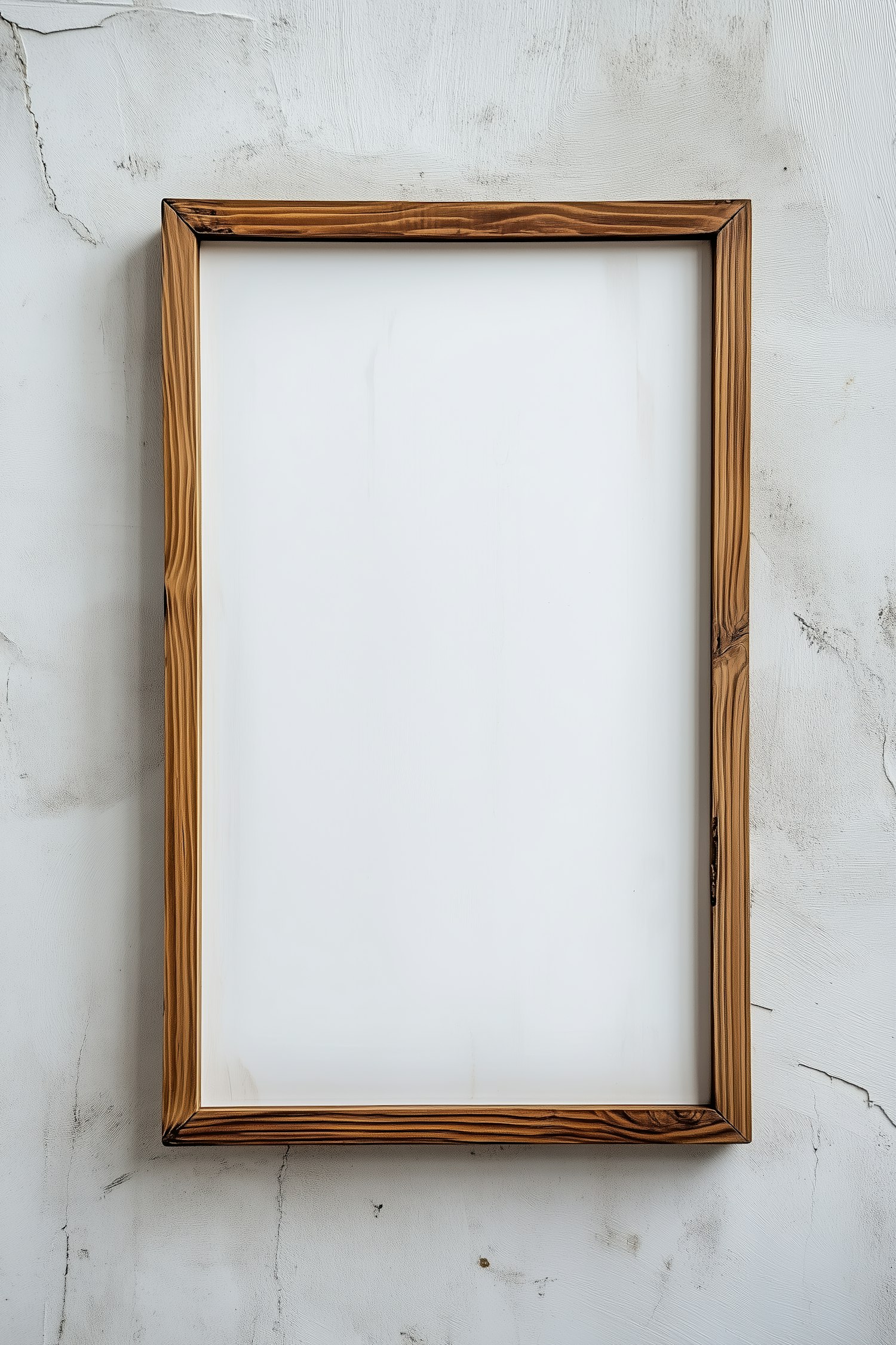 Empty Wooden Picture Frame on Textured Wall