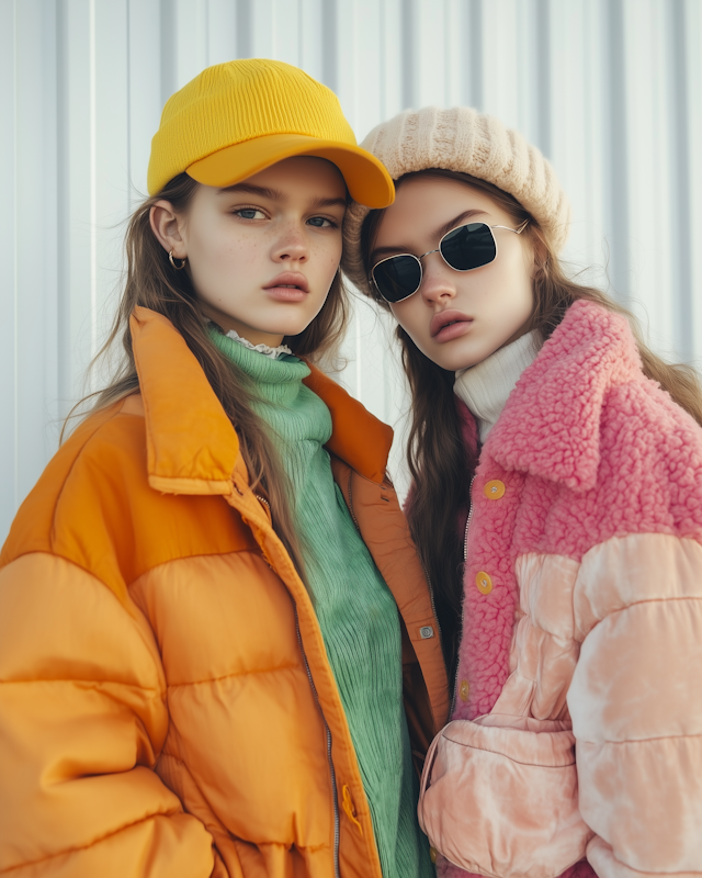 Two Young Women in Vibrant Winter Clothing