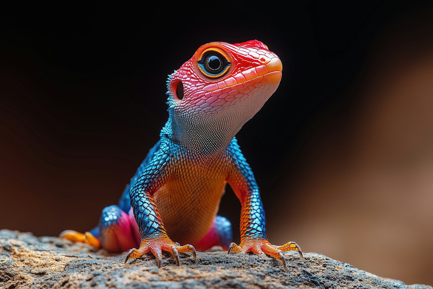 Vividly Colored Lizard on Rock