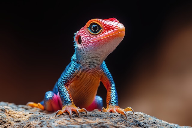 Vividly Colored Lizard on Rock