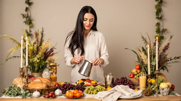 Woman Preparing a Festive Table