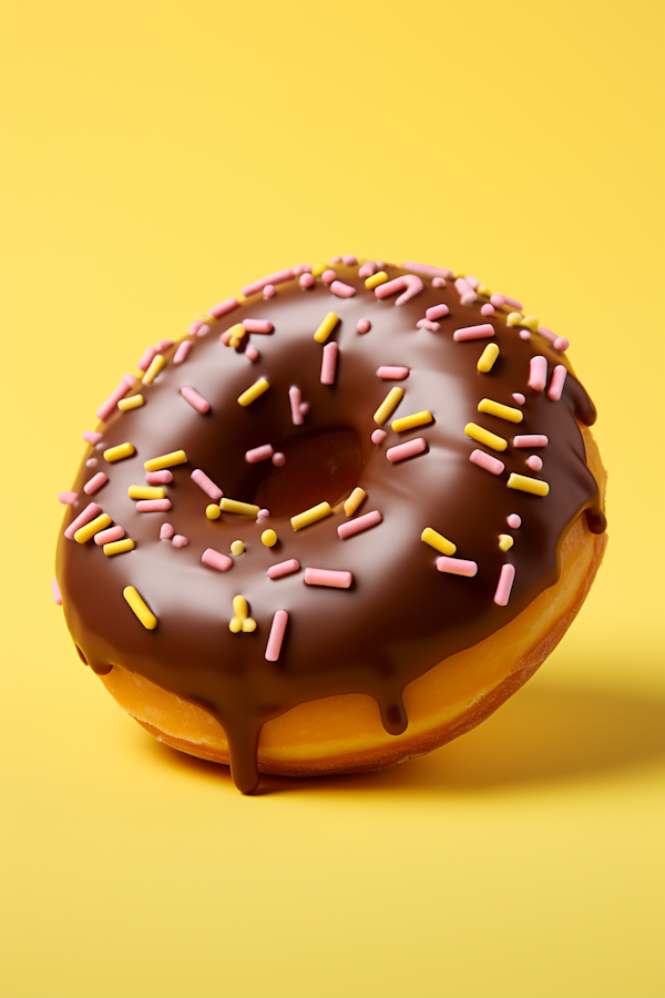 Glossy Chocolate Frosted Donut with Colorful Sprinkles