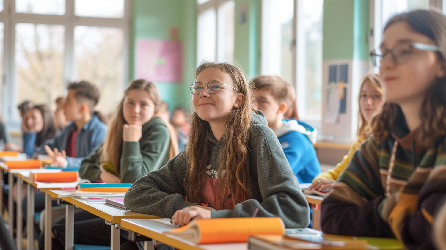 Attentive Student in Colorful Classroom