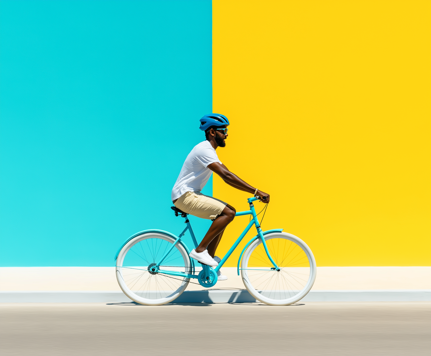 Man on Vibrant Blue Bicycle