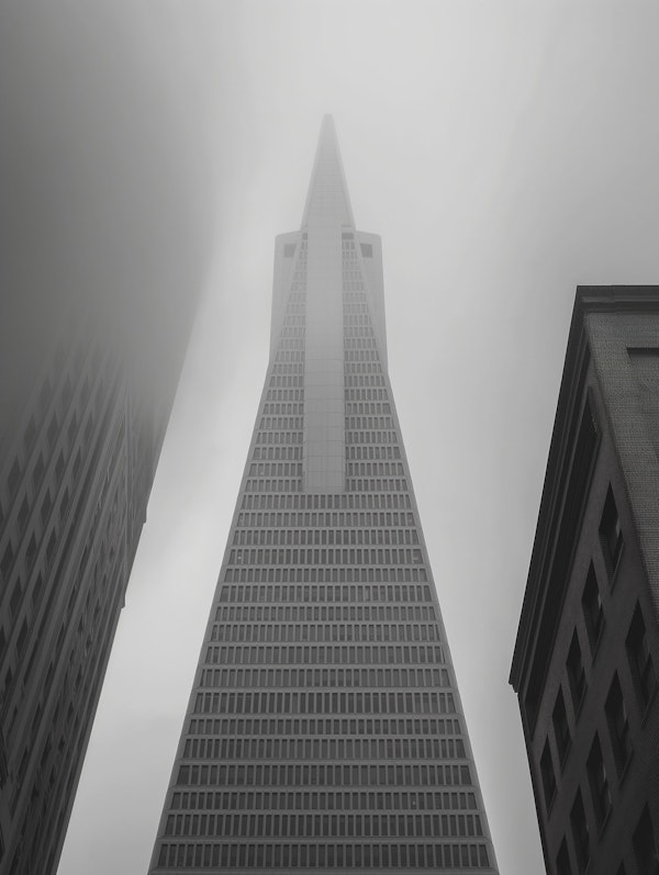 Ethereal Skyscraper in Mist