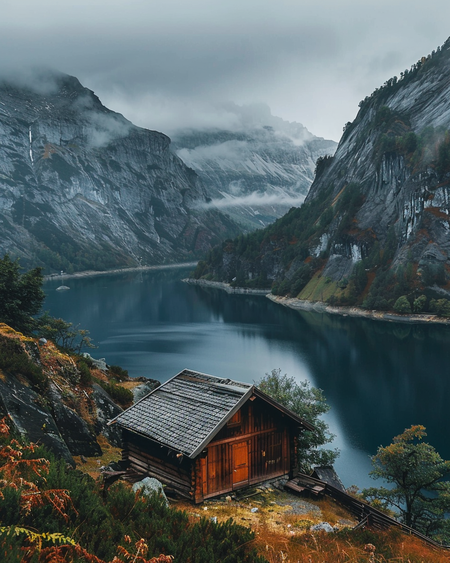 Serene Mountain Landscape with Cabin