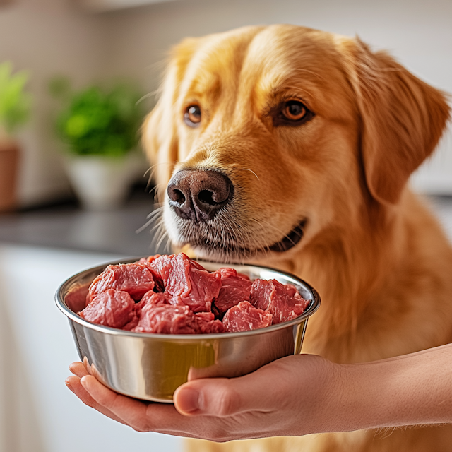 Golden Retriever with Raw Meat