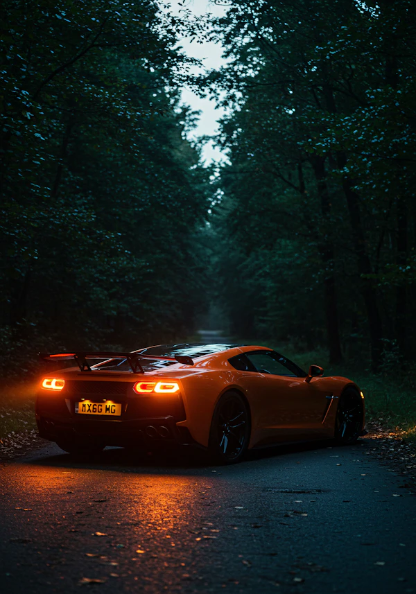 Orange Sports Car Twilight