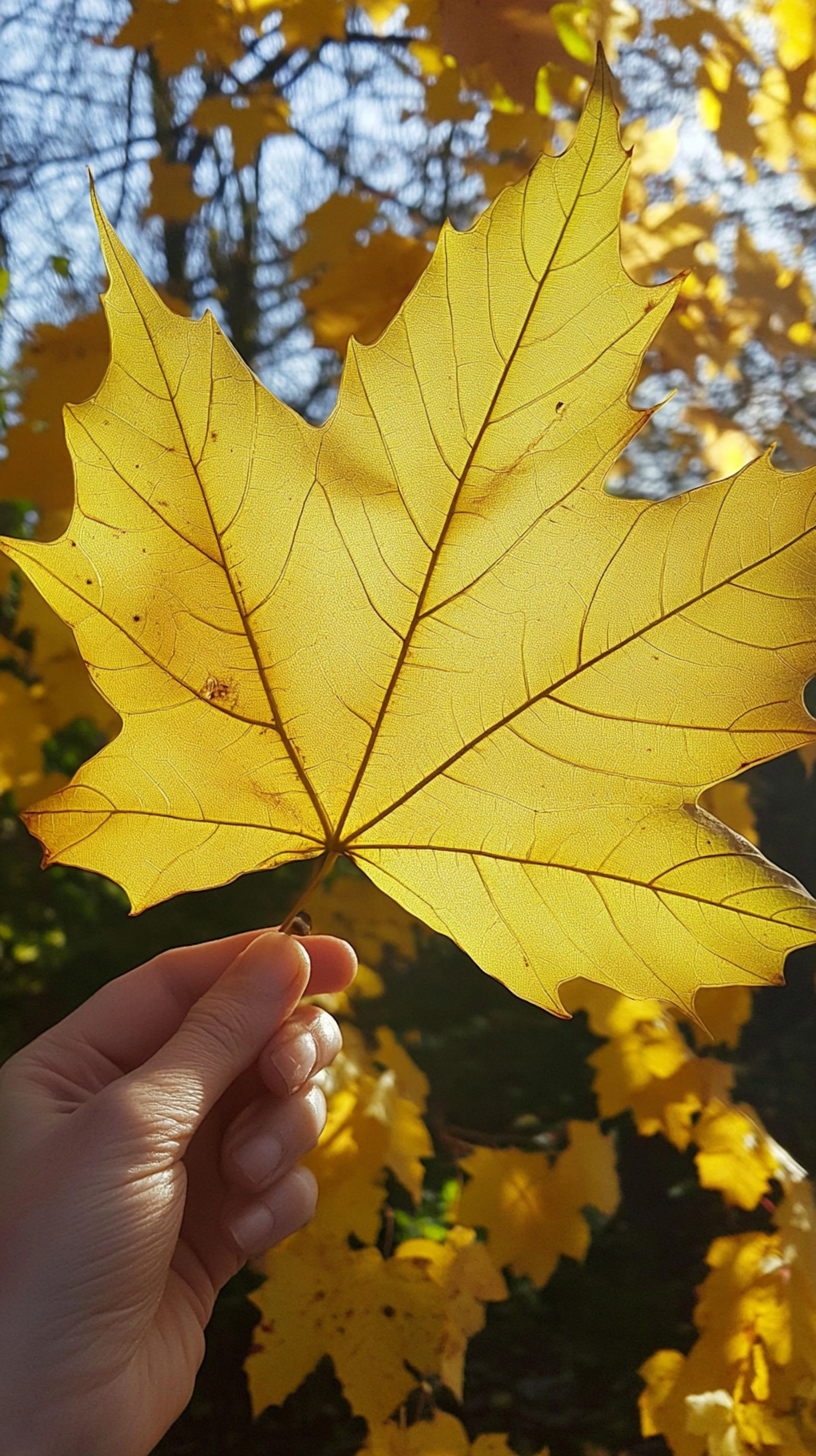 Close-up of Hand Holding Yellow Leaf