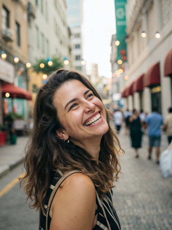 Joyful Woman in Urban Street
