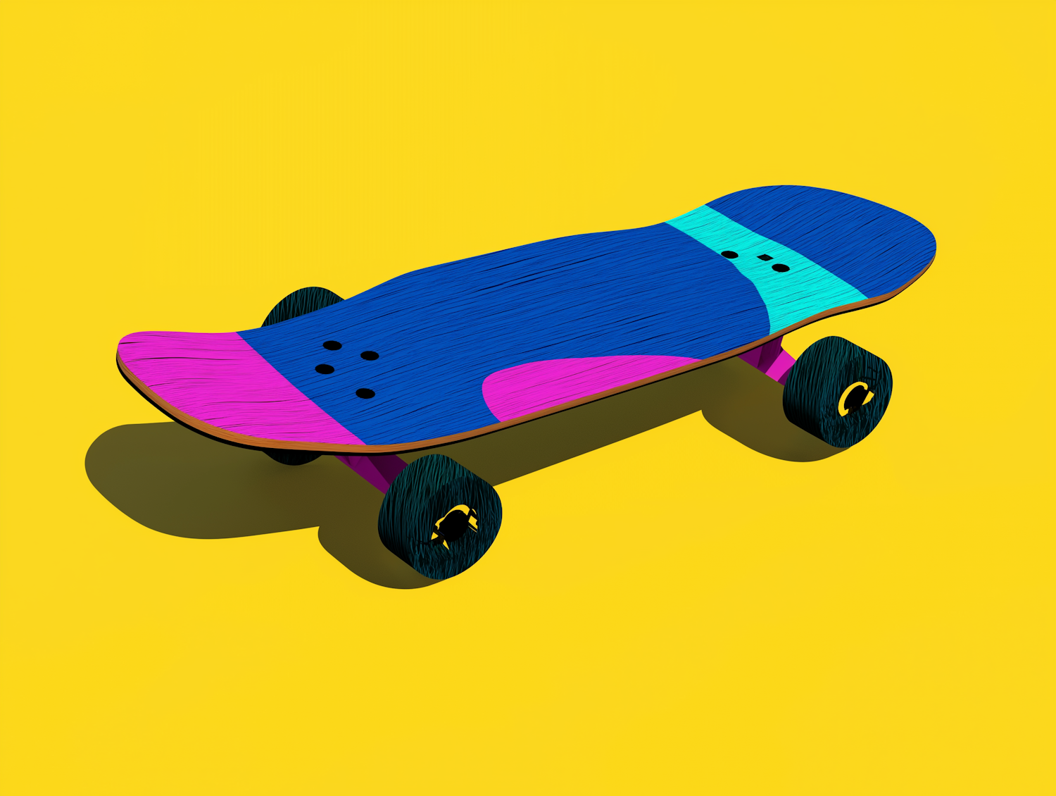 Vibrant Skateboard Against Yellow Background