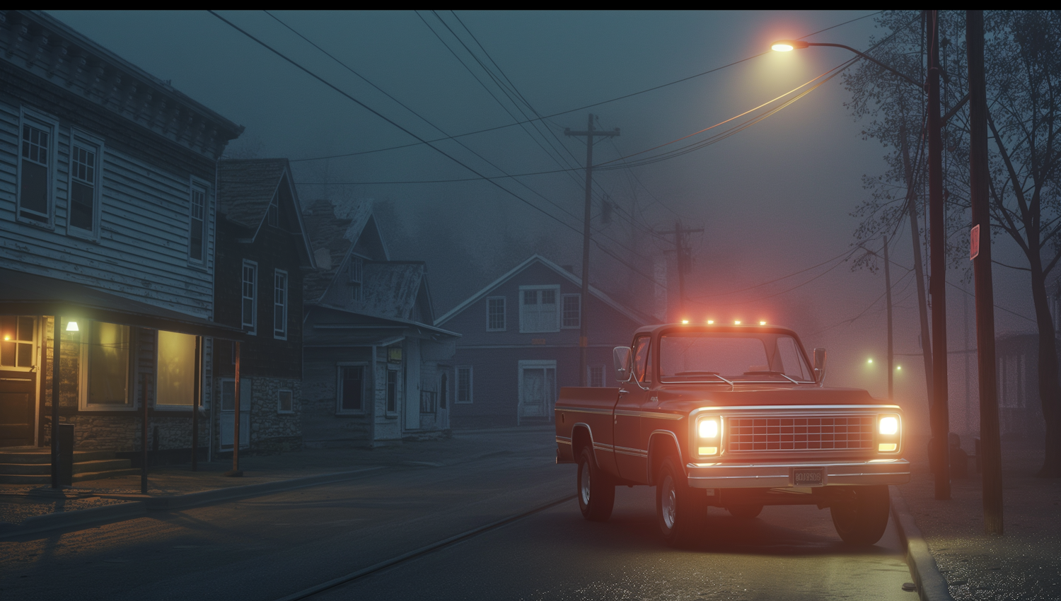 Nocturnal Street Scene with Vintage Pickup