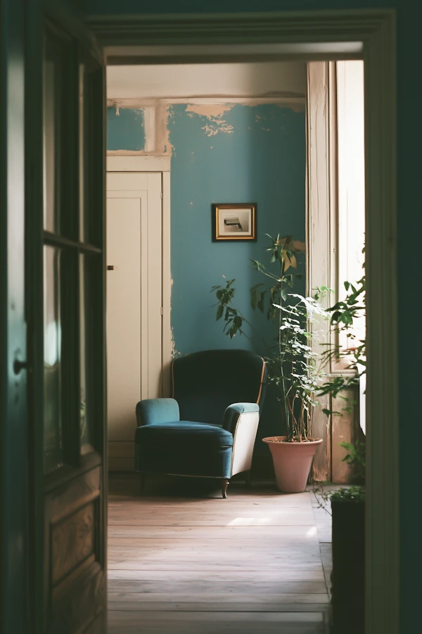 Cozy Interior Scene with Blue Armchair