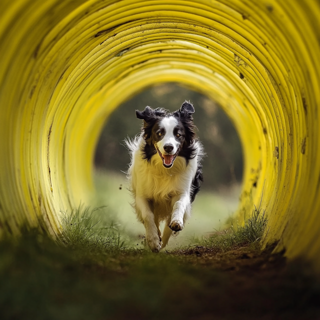 Border Collie in Yellow Tunnel