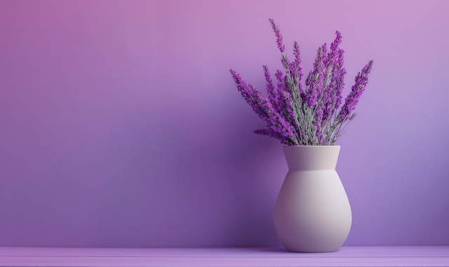 Purple Lavender in White Vase