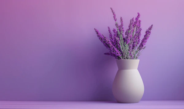Purple Lavender in White Vase