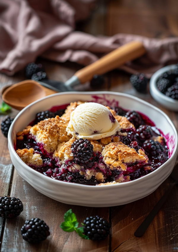 Blackberry Cobbler with Ice Cream