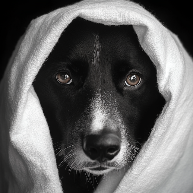 Contemplative Dog with Towel