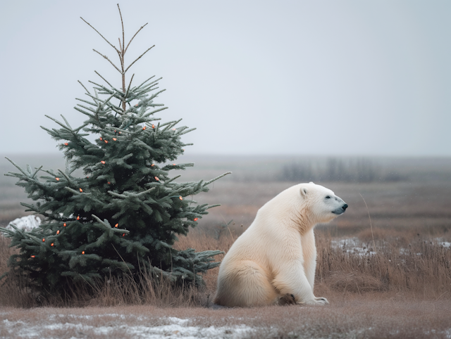 Serene Winter Scene with Polar Bear