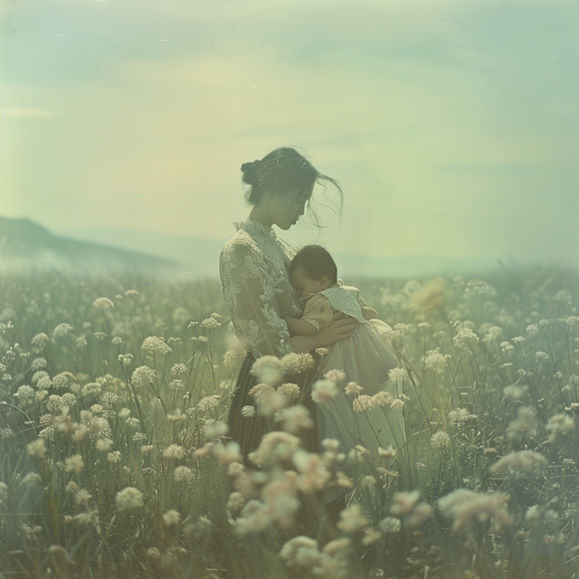 Tender Moment in a Serene Flower Field