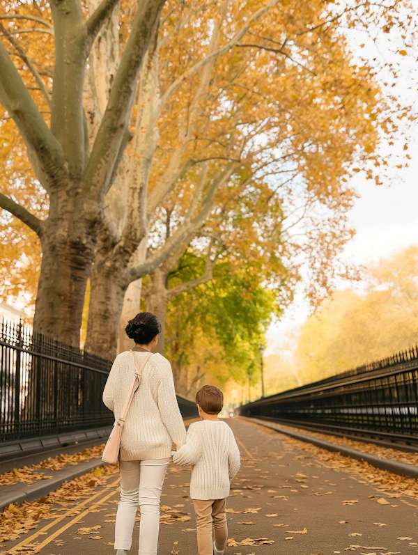 Autumnal Walk - Mother and Son