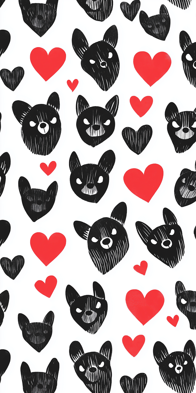 Stylized Dog Faces with Hearts