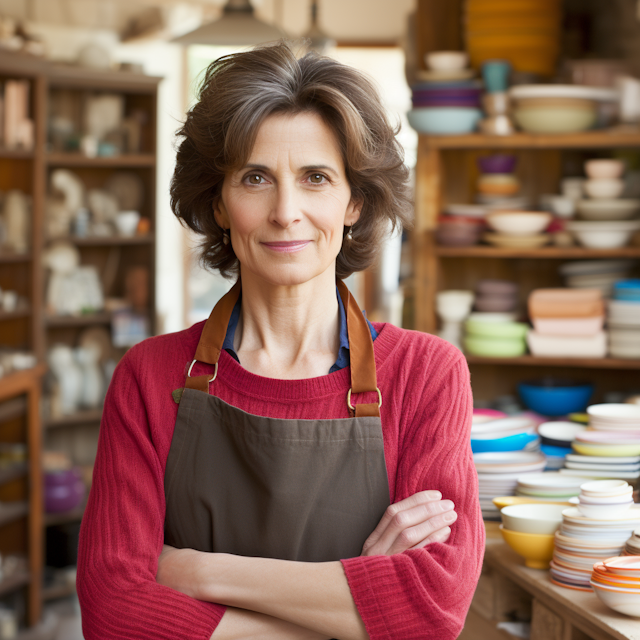 Confident Artisan Woman with Ceramics