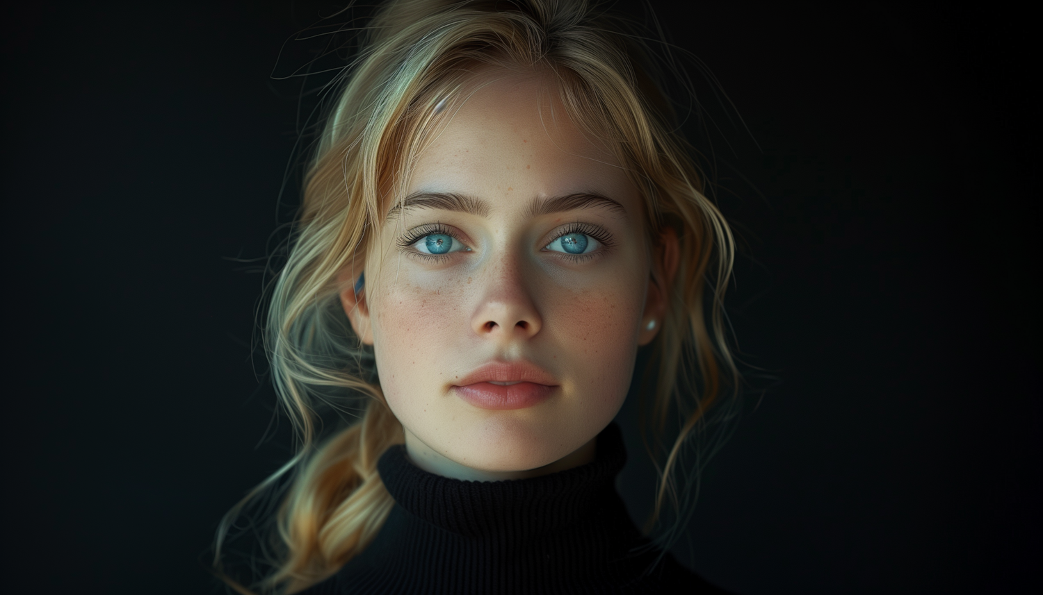 Introspective Blue-Eyed Woman