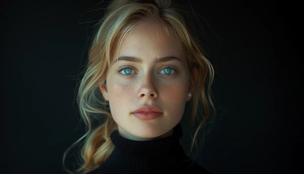 Introspective Blue-Eyed Woman