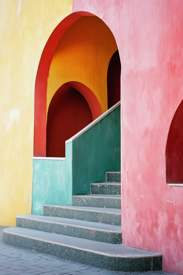Vibrant Architectural Scene with Colorful Arches