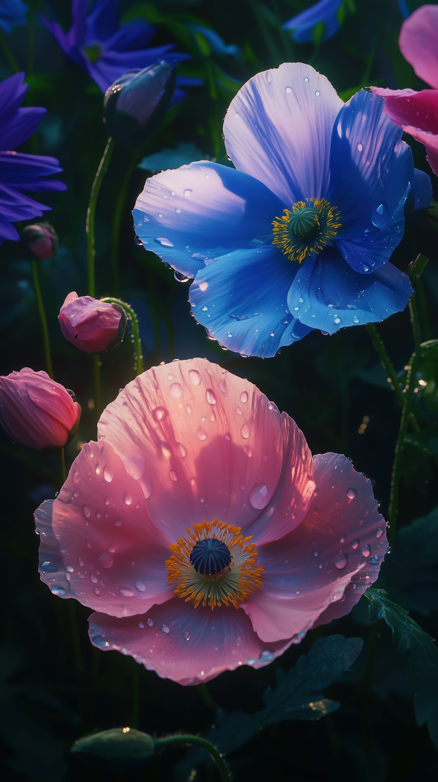 Vibrant Flowers with Water Droplets