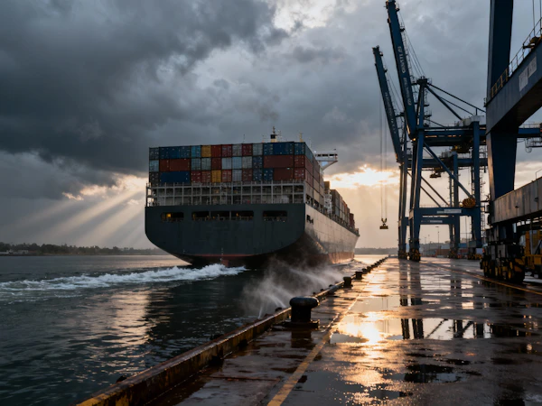 Cargo Ship at Sunset