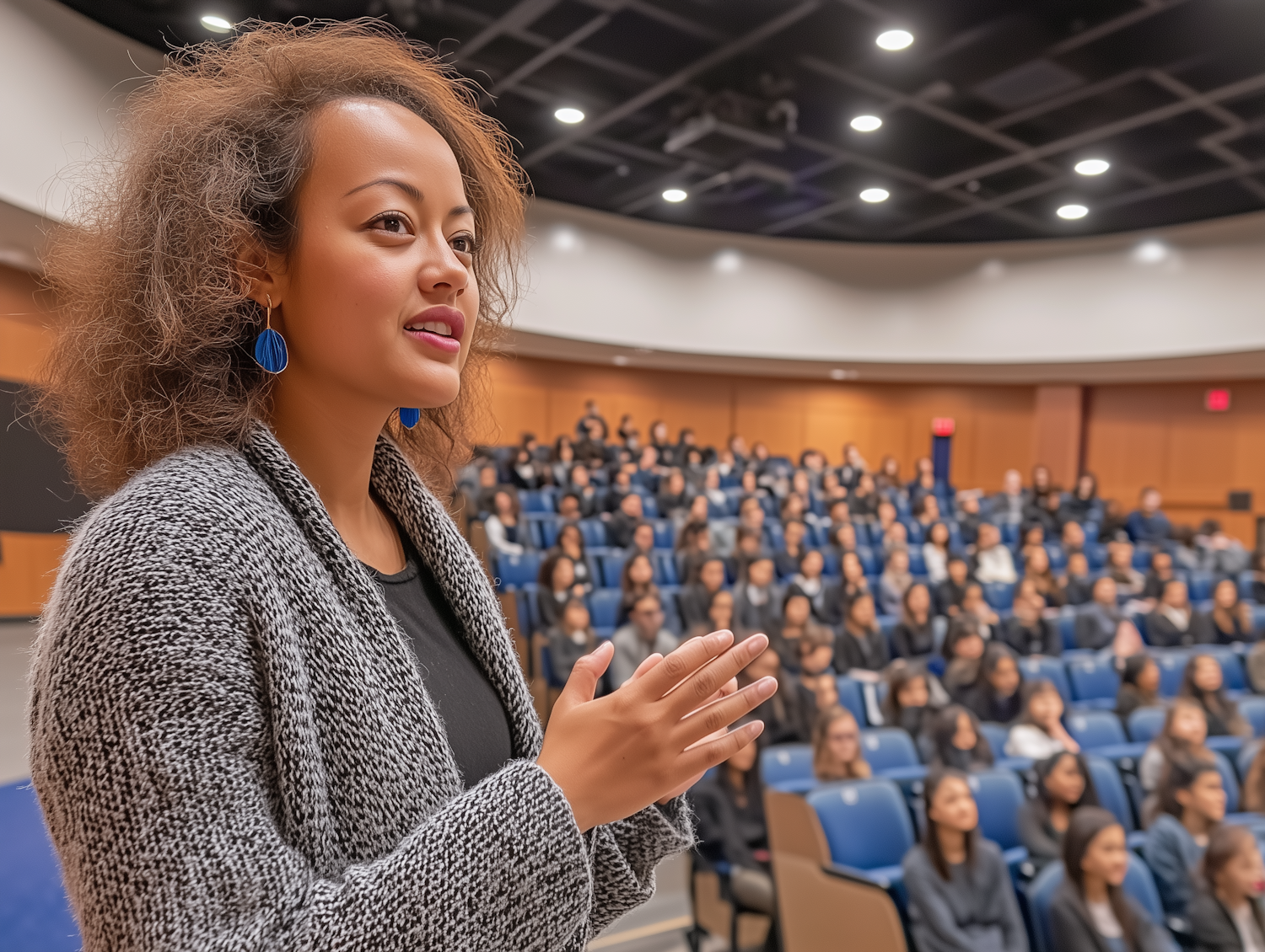 Woman Presenting in Lecture Hall