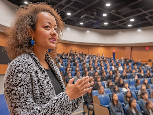 Woman Presenting in Lecture Hall