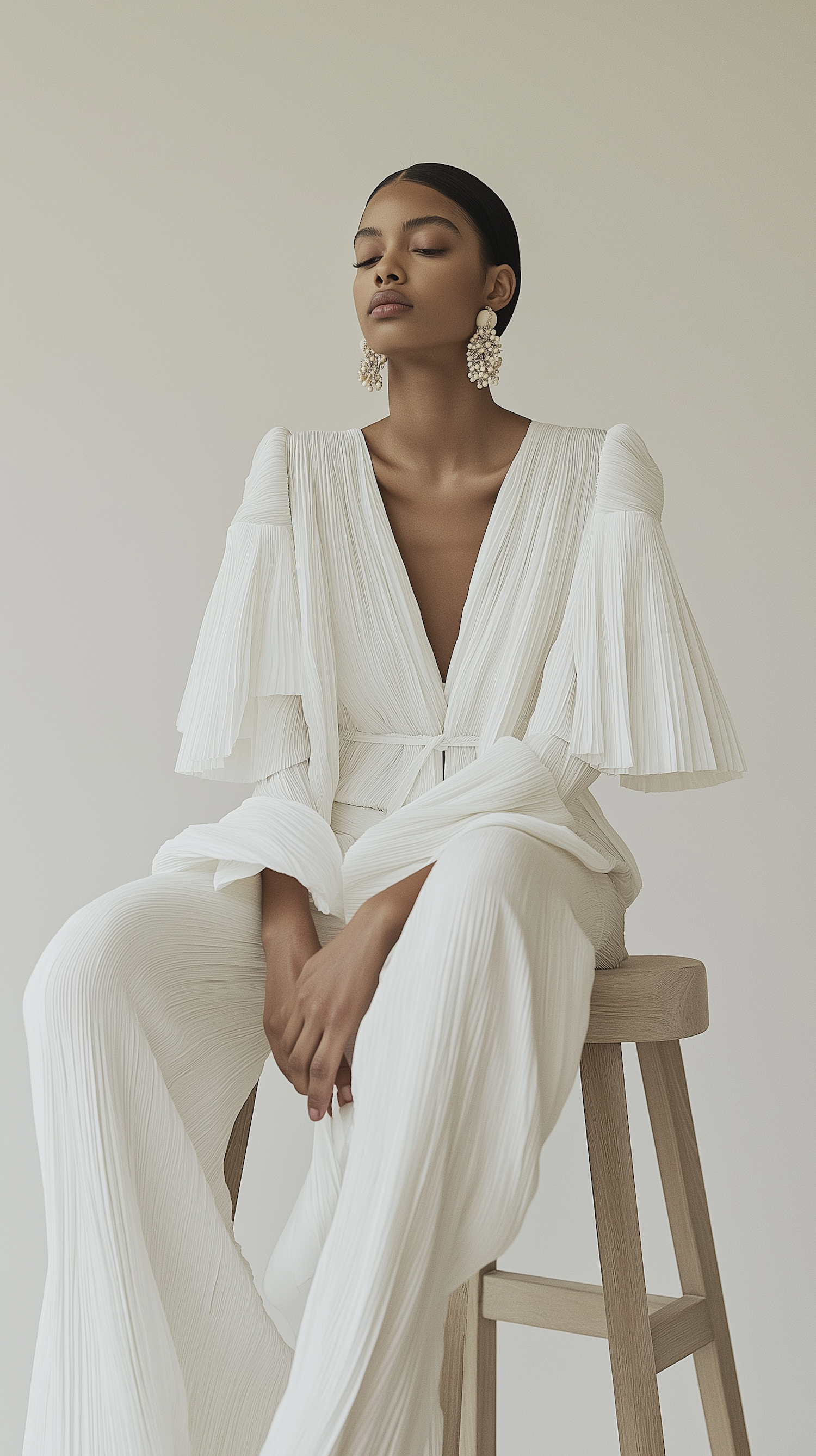 Elegant Woman in White Outfit