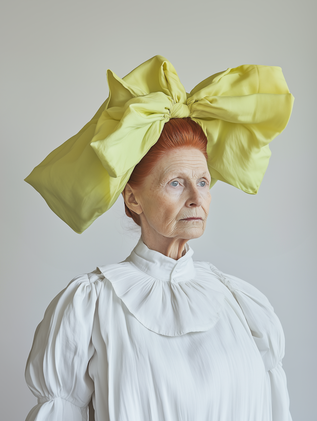 Elderly Woman with Red Hair and Yellow Bow