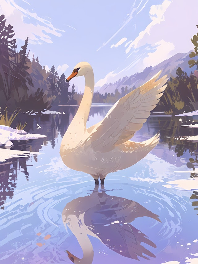 Swan in Serene Lake