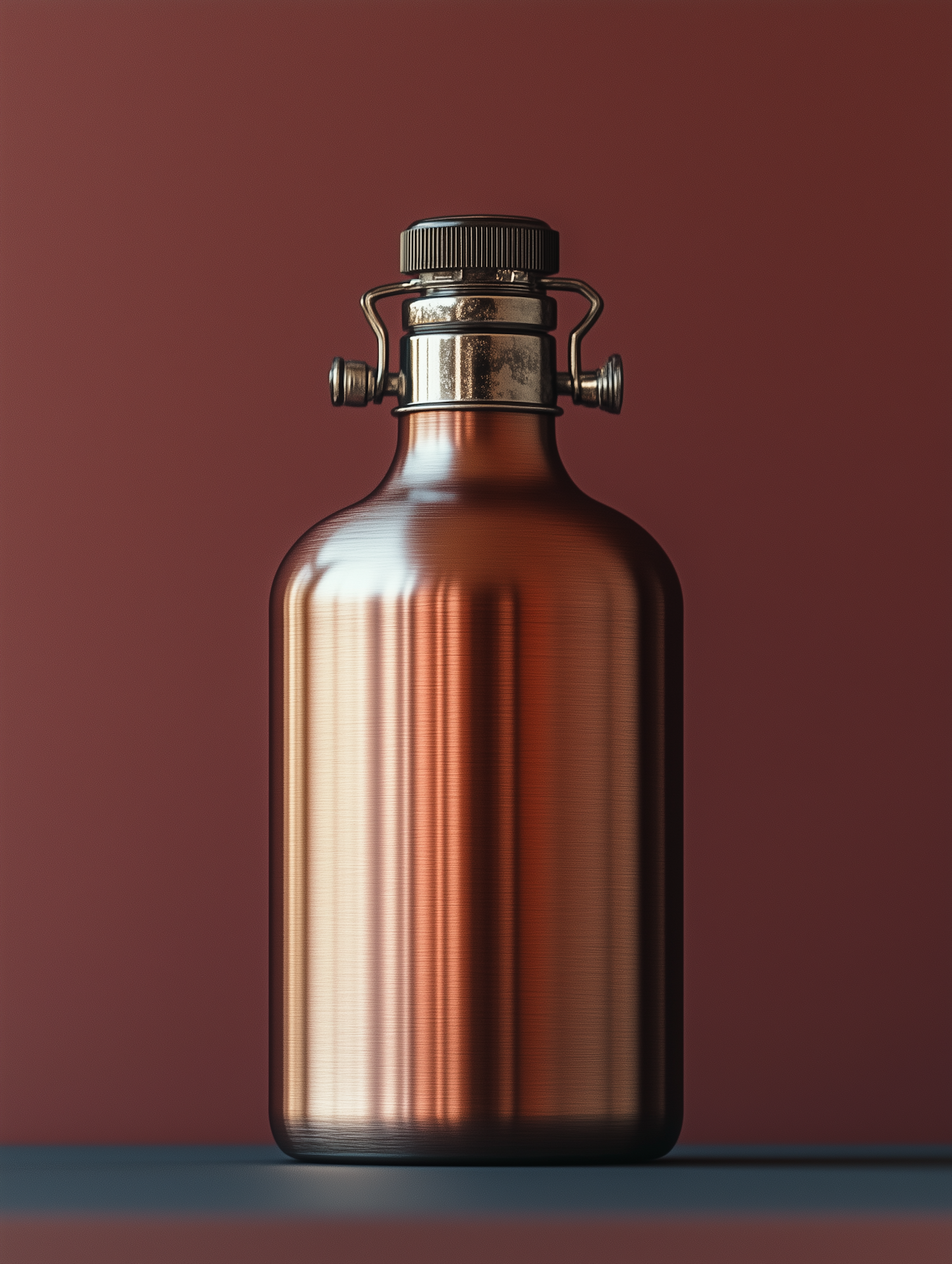 Reflective Copper Bottle on Dark Pink Backdrop