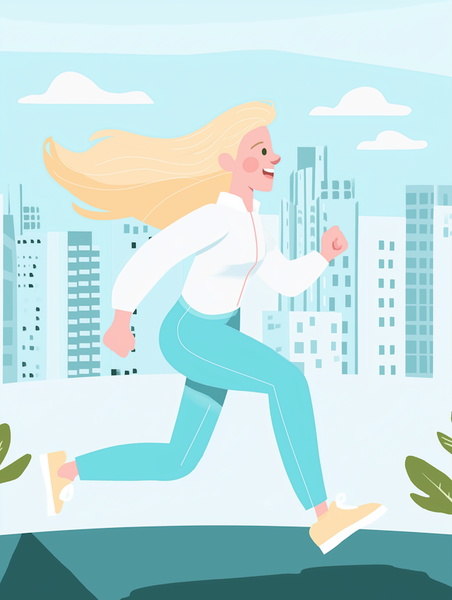 Joyful Woman Running in the City