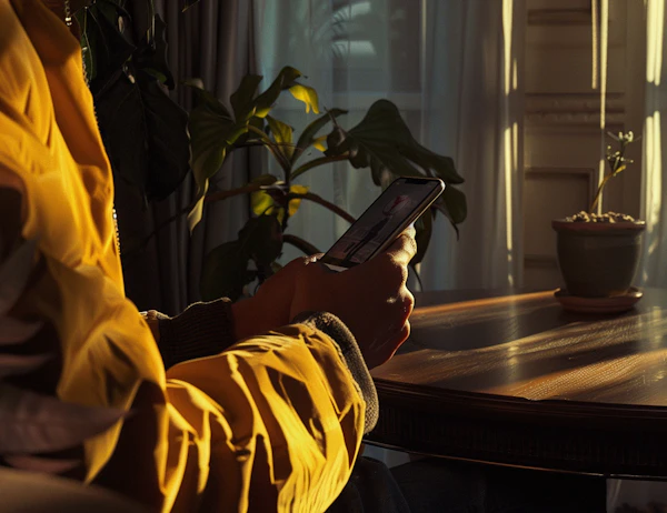 Person with Smartphone in Warm Lighting