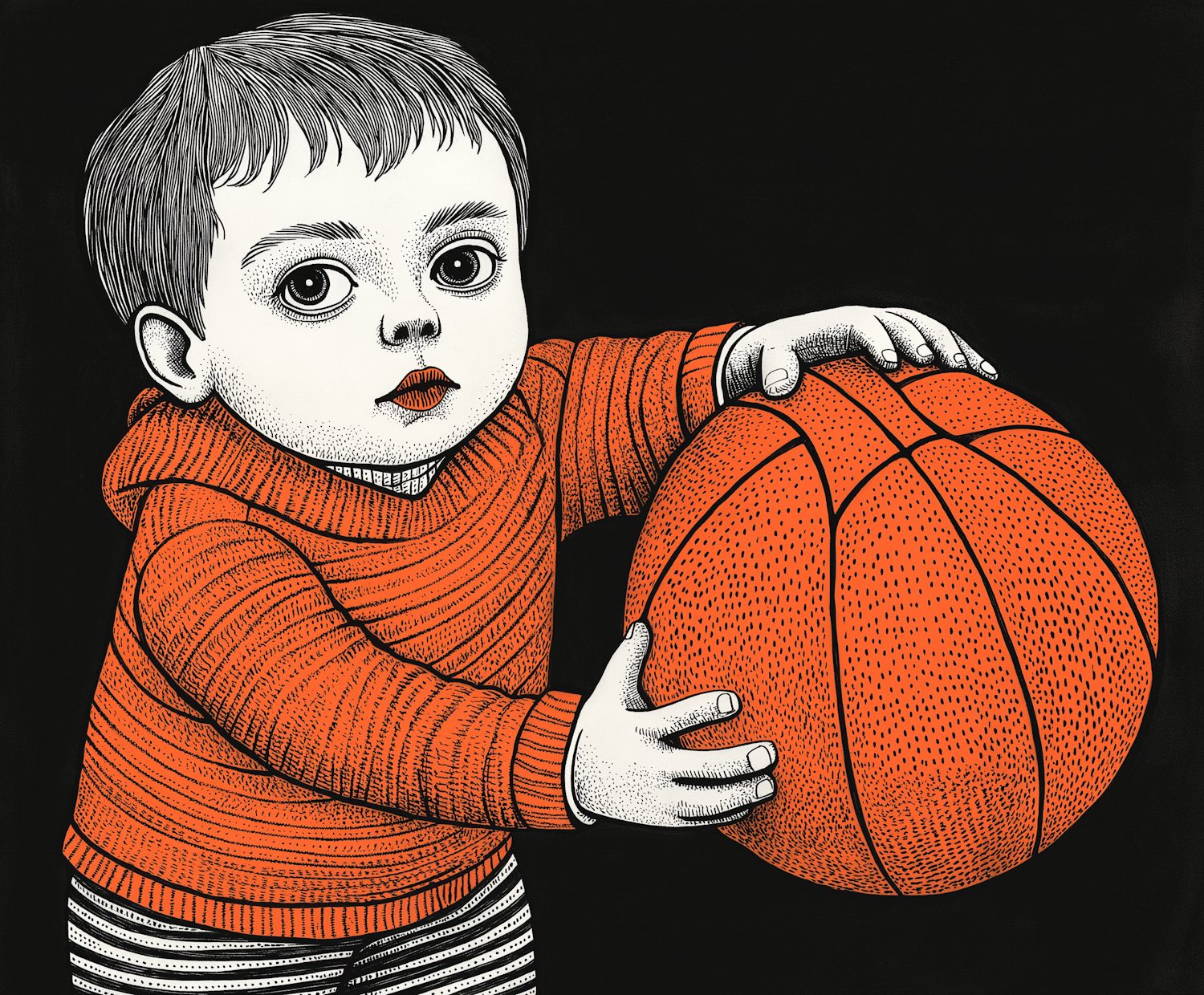 Stylized Illustrative Portrait of Child with Basketball