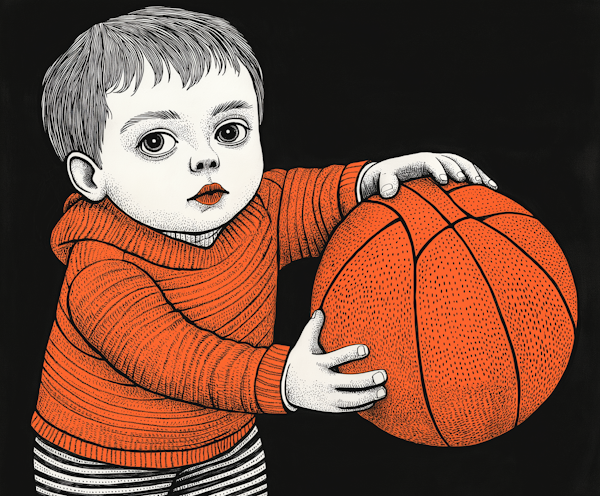 Stylized Illustrative Portrait of Child with Basketball