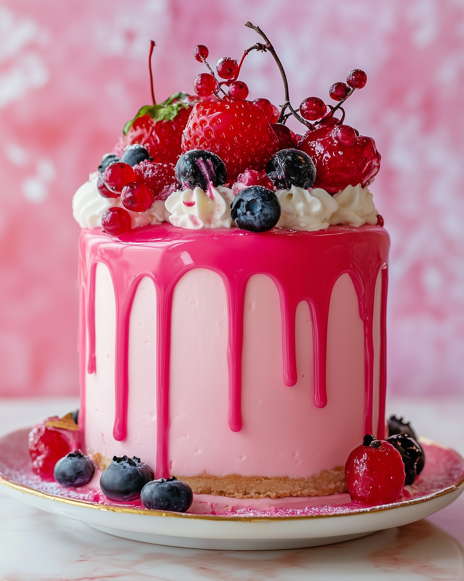 Decorated Pink Cake with Berries