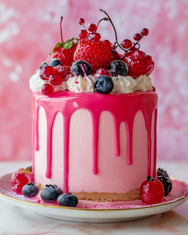 Decorated Pink Cake with Berries