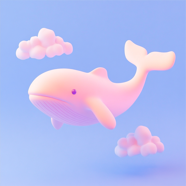 Whimsical Pink Whale in Pastel Sky