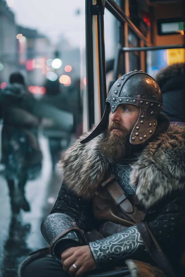 Anachronistic Warrior on a Bus