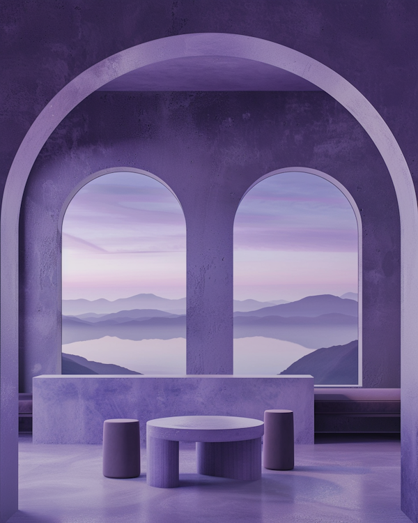 Serene Purple Interior with Mountain View