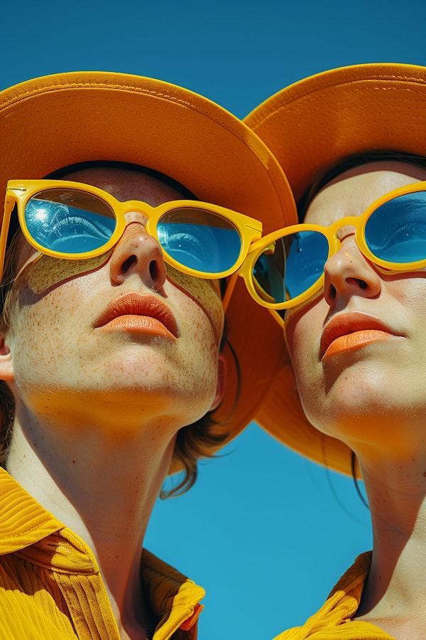 Youthful Pairs in Yellow Hats and Sunglasses